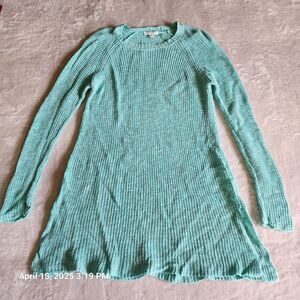 Eileen Fisher Teal Size S/P Crew Neck Organic Cotton Linen Blend Sweater Tunic